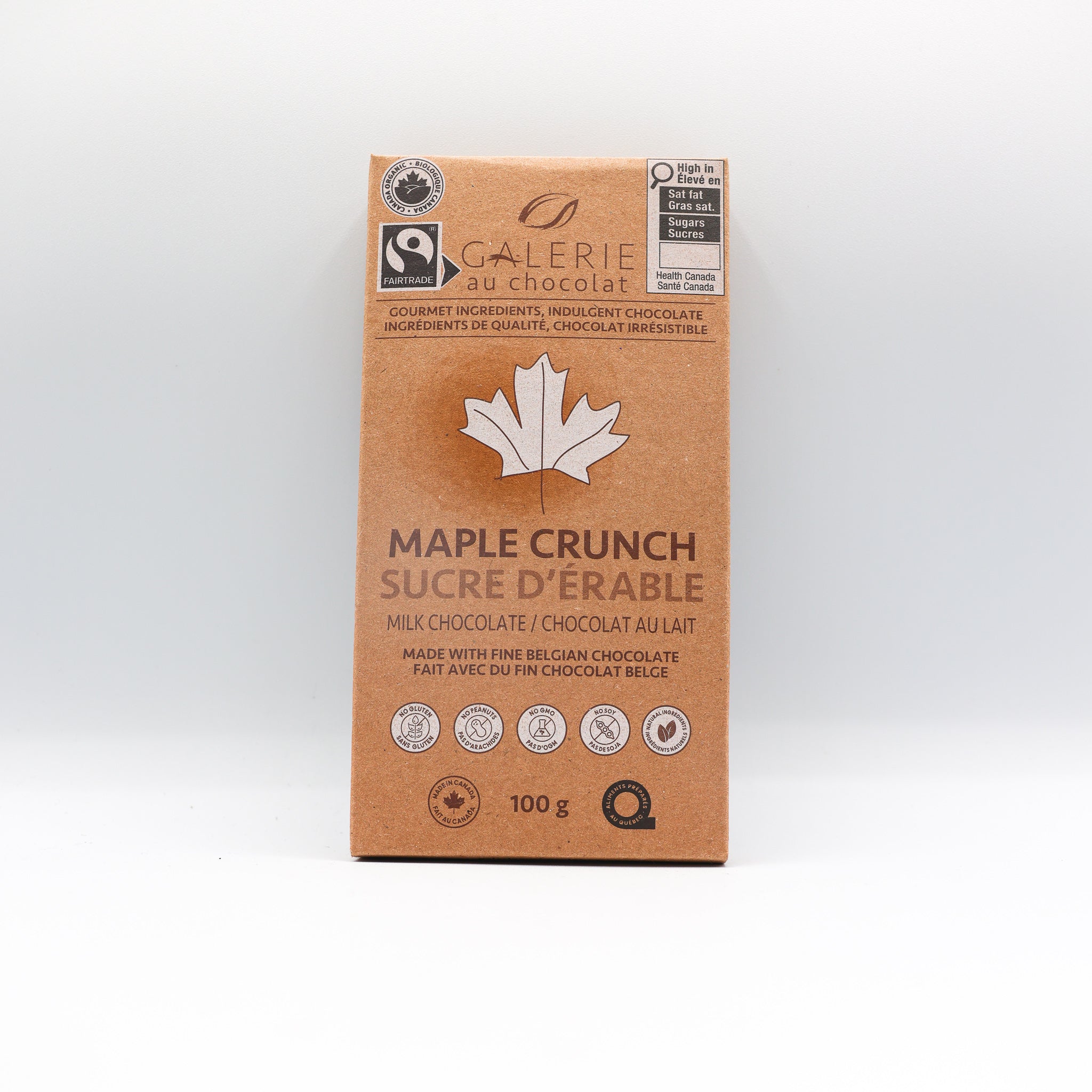 Chocolat bio au lait sucre d'érable